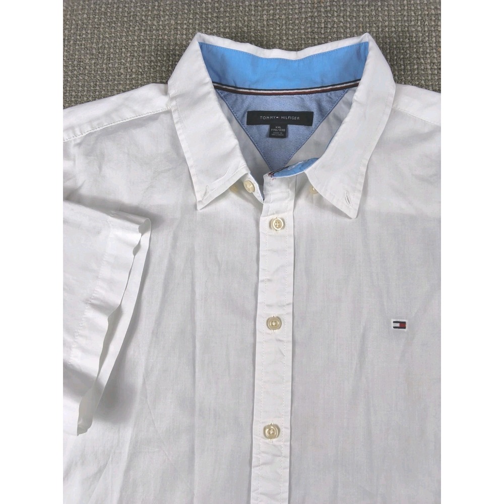 Tommy Hilfiger Button Down Shirt 2XL Adult White Short Sleeve Casual Mens